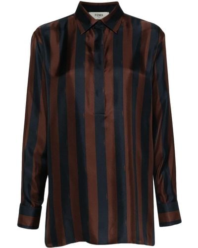 Fendi Pequin-stripe Silk Shirt - Black
