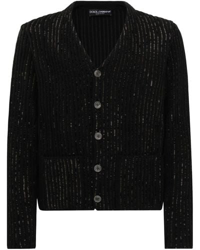 Dolce & Gabbana Sequinned Virgin Wool Cardigan - Black