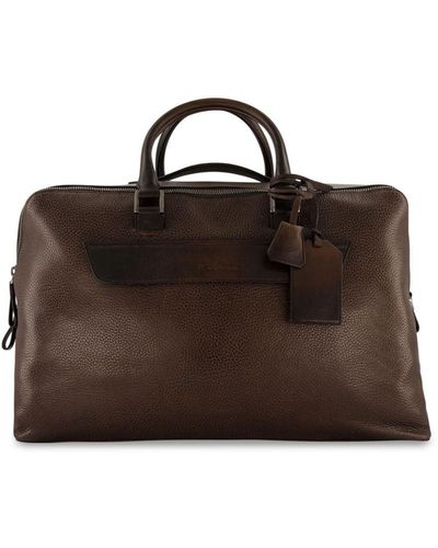 Santoni Logo-debossed Leather Weekend Bag - Brown