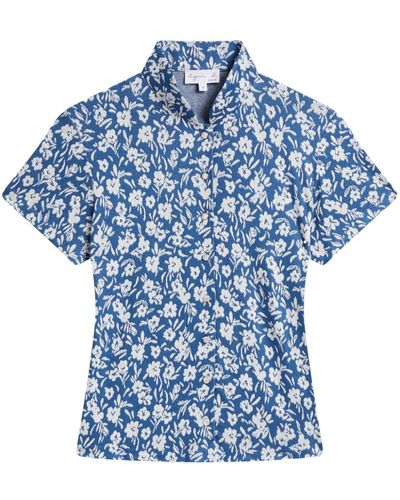 agnès b. Floral-print Short-sleeve Shirt - Blue