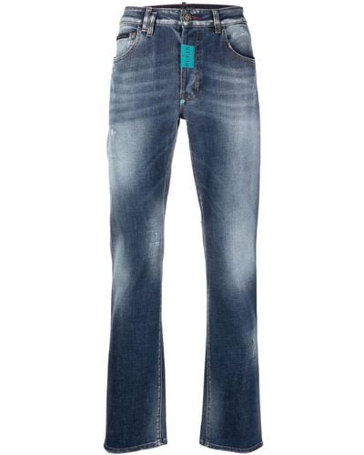 Philipp Plein Distressed-effect Straight-leg Jeans - Blue