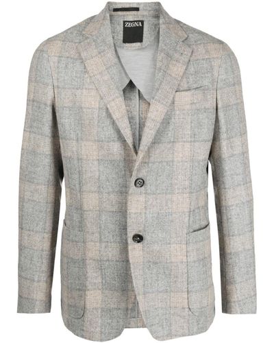 Zegna Blazer boutonné à carreaux - Gris