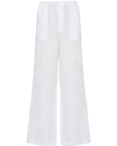 Prada Pantalon en lin à coupe ample - Blanc