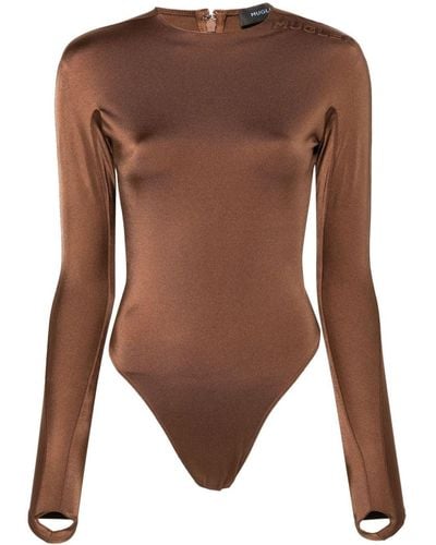 Mugler Body con logo 3D bordado - Marrón