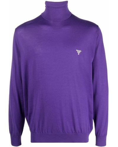 Prada Embroidered-logo Long-sleeve Top - Purple
