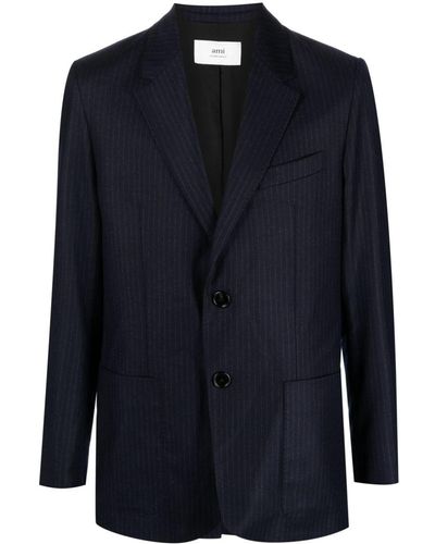 Ami Paris Pinstriped single-breasted blazer - Azul