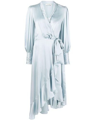 Zimmermann Asymmetric Wrap Silk Midi Dress - Blue