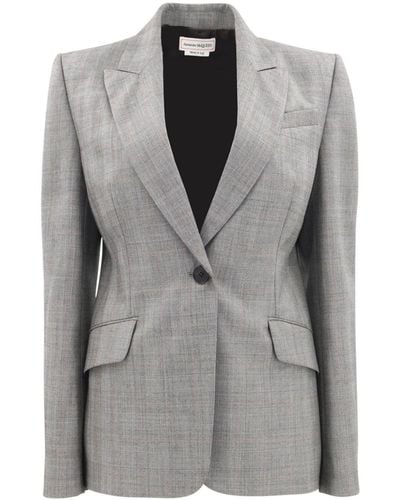 Alexander McQueen Prince Of Wales Single-breasted Blazer - Gray