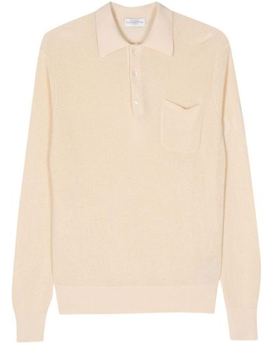 Ballantyne Cotton Long-sleeved Polo Shirt - Natural