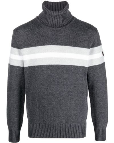 Paul & Shark Striped Roll-neck Sweater - Grey
