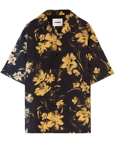 Jil Sander Floral-print Cotton Shirt - Black