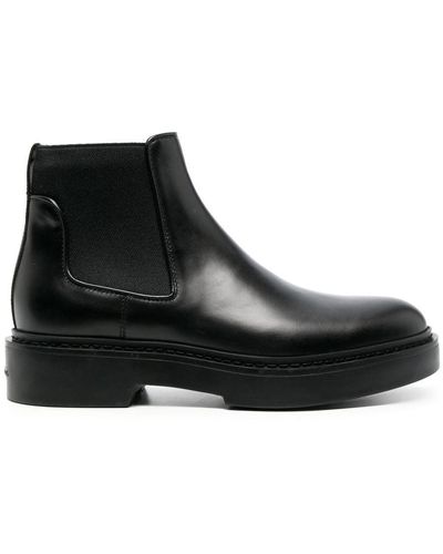 Santoni Chelsea Round-toe Leather Boots - Black