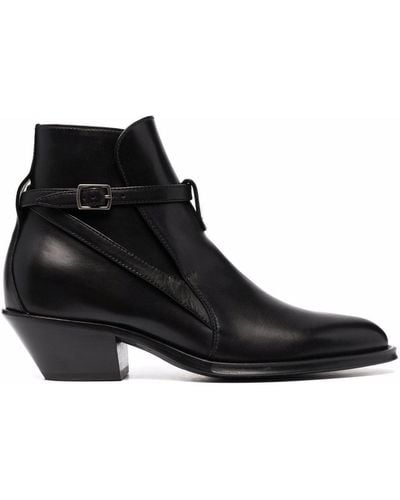 Saint Laurent Buckle-detail Leather Ankle Boots - Black
