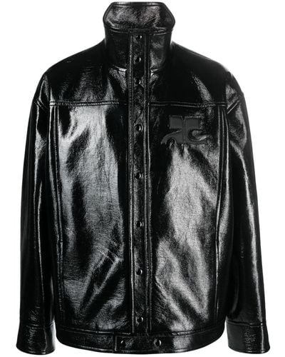 Courreges Logo-patch Faux-leather Jacket - Black