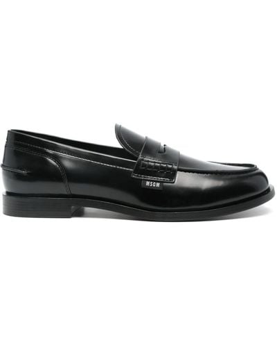 MSGM Penny-slot Leather Loafers - Black