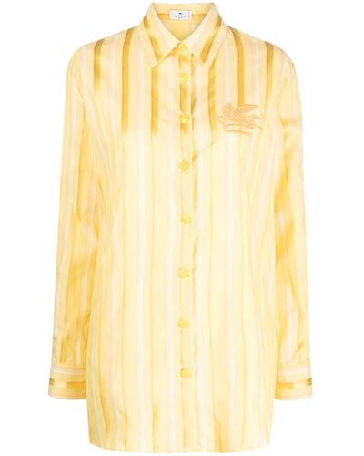 Etro Pegaso-embroidered Striped Shirt - Yellow
