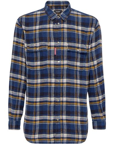 DSquared² Checked Linen Shirt - Blue