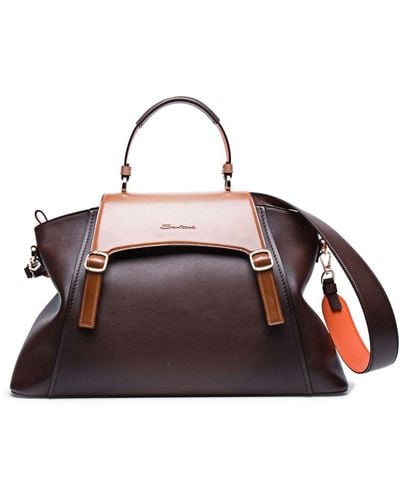 Santoni Logo-debossed Leather Shoulder Bag - Brown