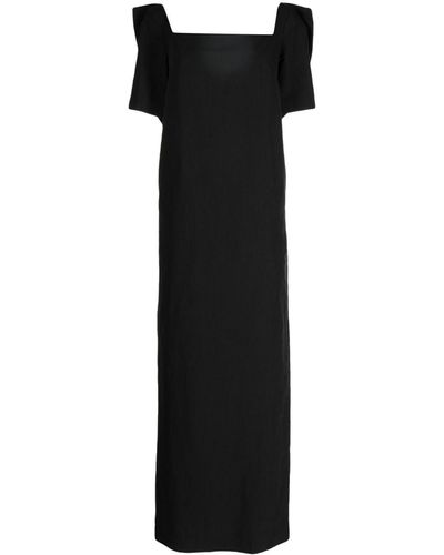 Pushbutton Bow-detailing Square-neck Dress - Black