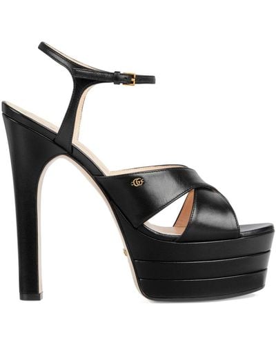Gucci Angel 135mm Leather Platform Sandals - Black