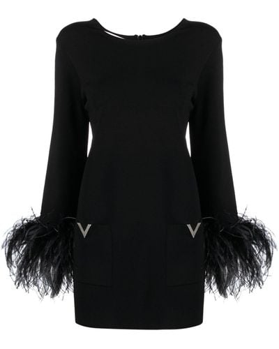 Valentino Garavani V Pavé-detailed Feather-trim Sweater - Black