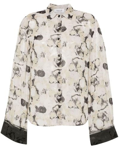 Aviu Abstract-print chiffon blouse - Neutre