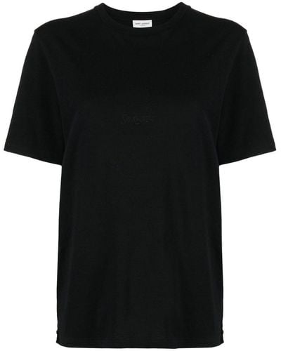 Saint Laurent Camiseta con logo bordado - Negro