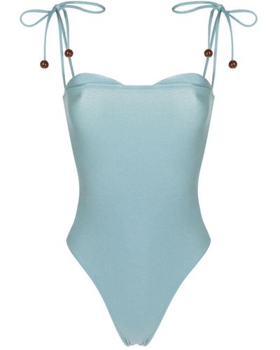 Adriana Degreas Sweetheart-neck Bead-embellished One-piece - Blue