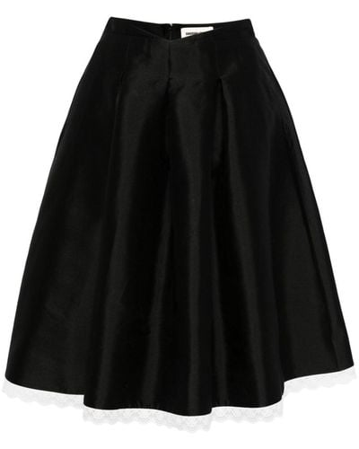 ShuShu/Tong Lace-trim A-line Midi Skirt - Black