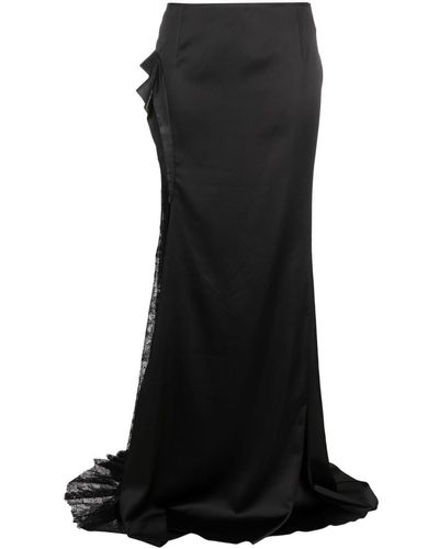Gemy Maalouf Floral-detailing Satin Maxi Skirt - Black