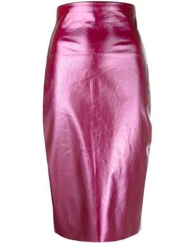 Rick Owens High-waisted Wax-coated Midi Skirt - Pink