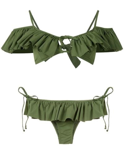 Amir Slama Ruffle-detail Cold-shoulder Bikini - Green