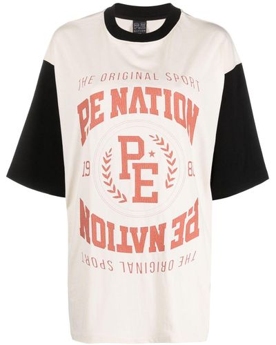 P.E Nation Sideout Logo-print Cotton T-shirt - Natural