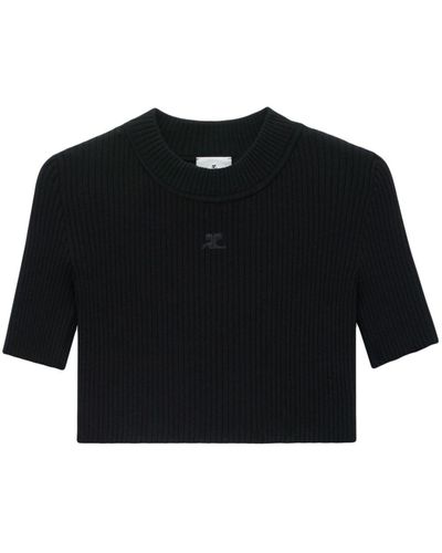 Courreges リブニット クロップド Tシャツ - ブラック