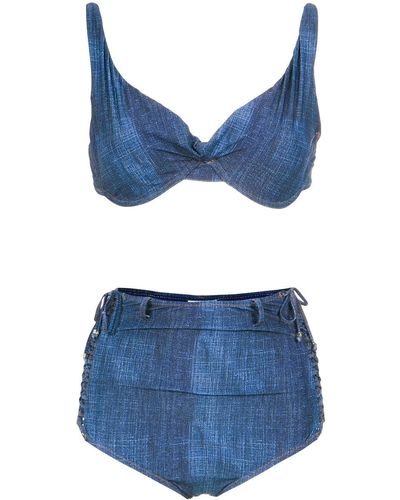 Amir Slama High Waist Denim Bikini Set - Blue