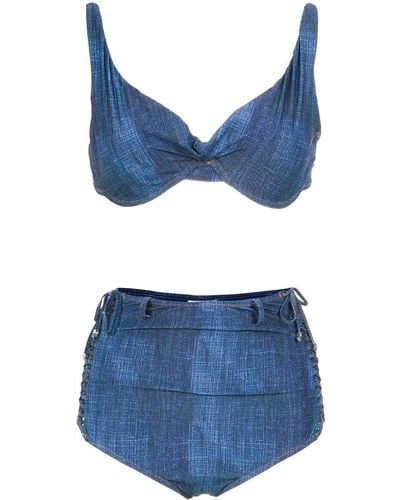 Amir Slama High waist denim bikini set - Blu