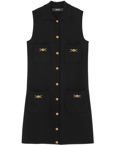 Versace Sleeveless Short Dress In Virgin Wool And Cashmere - Black