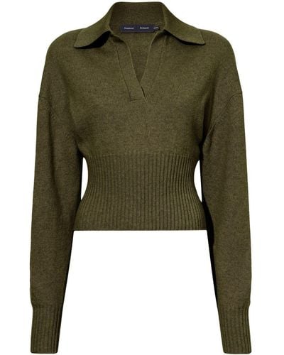 Proenza Schouler Cropped Sweater Met Split In De Hals - Groen