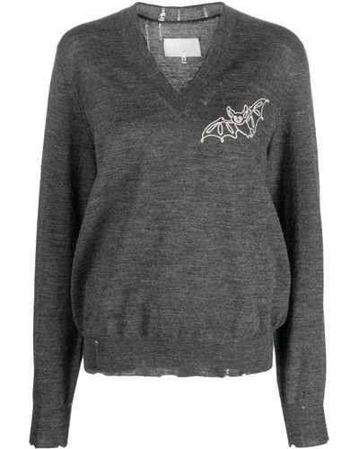 Maison Margiela Bat-print Wool Sweater - Grey