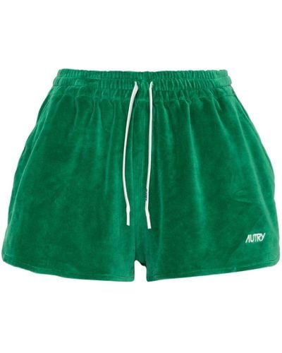 Autry Embroidered-logo velvet shorts - Verde