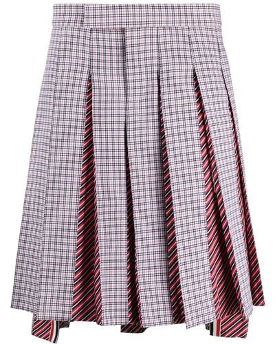 Thom Browne Check-print Low-rise Pleated Skirt - Purple