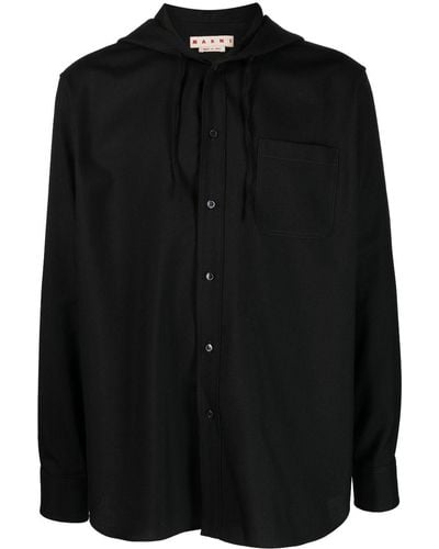 Marni Hooded Wool Shirt - Black