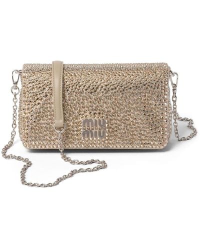 Miu Miu Mini Crystal-embellished Shoulder Bag - Natural