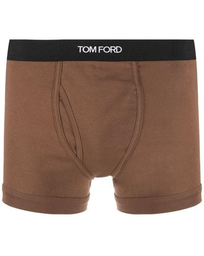 Tom Ford Logo-waistband Stretch-cotton Boxers - Brown