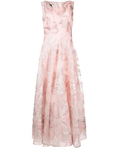 Talbot Runhof Organza-Abendkleid aus Blumenjacquard - Pink