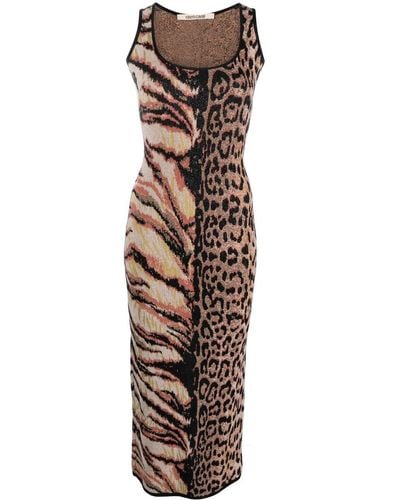 Roberto Cavalli Robe mi-longue en jacquard à imprimé animalier - Multicolore