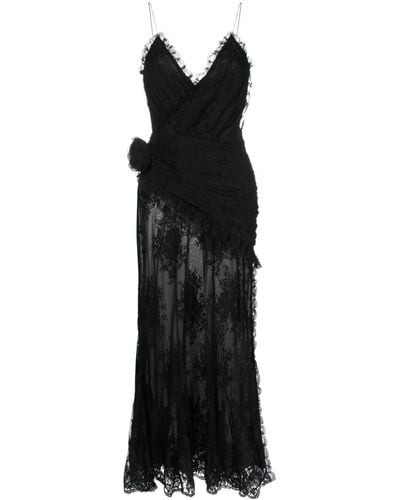 Alessandra Rich Floral-appliqué Lace Maxi Dress - Black