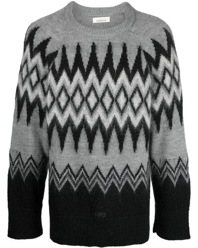 Laneus Patterned Intarsia-knit Sweater - Grey