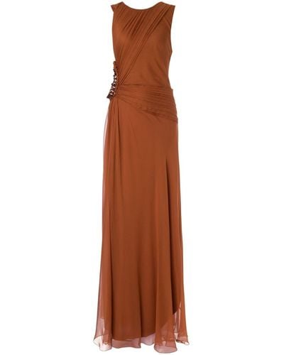 Alberta Ferretti Chain-link Draped Silk Dress - Brown