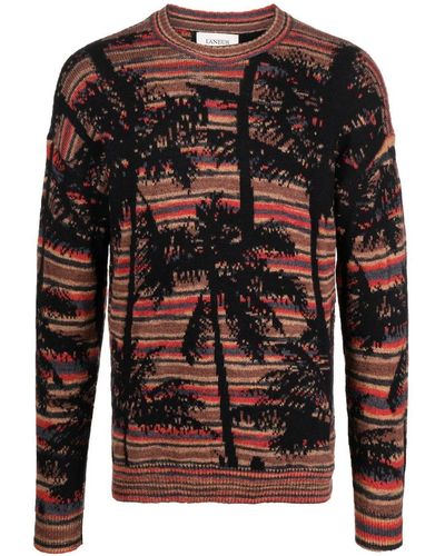Laneus Intarsia-knit Crew Neck Sweater - Black